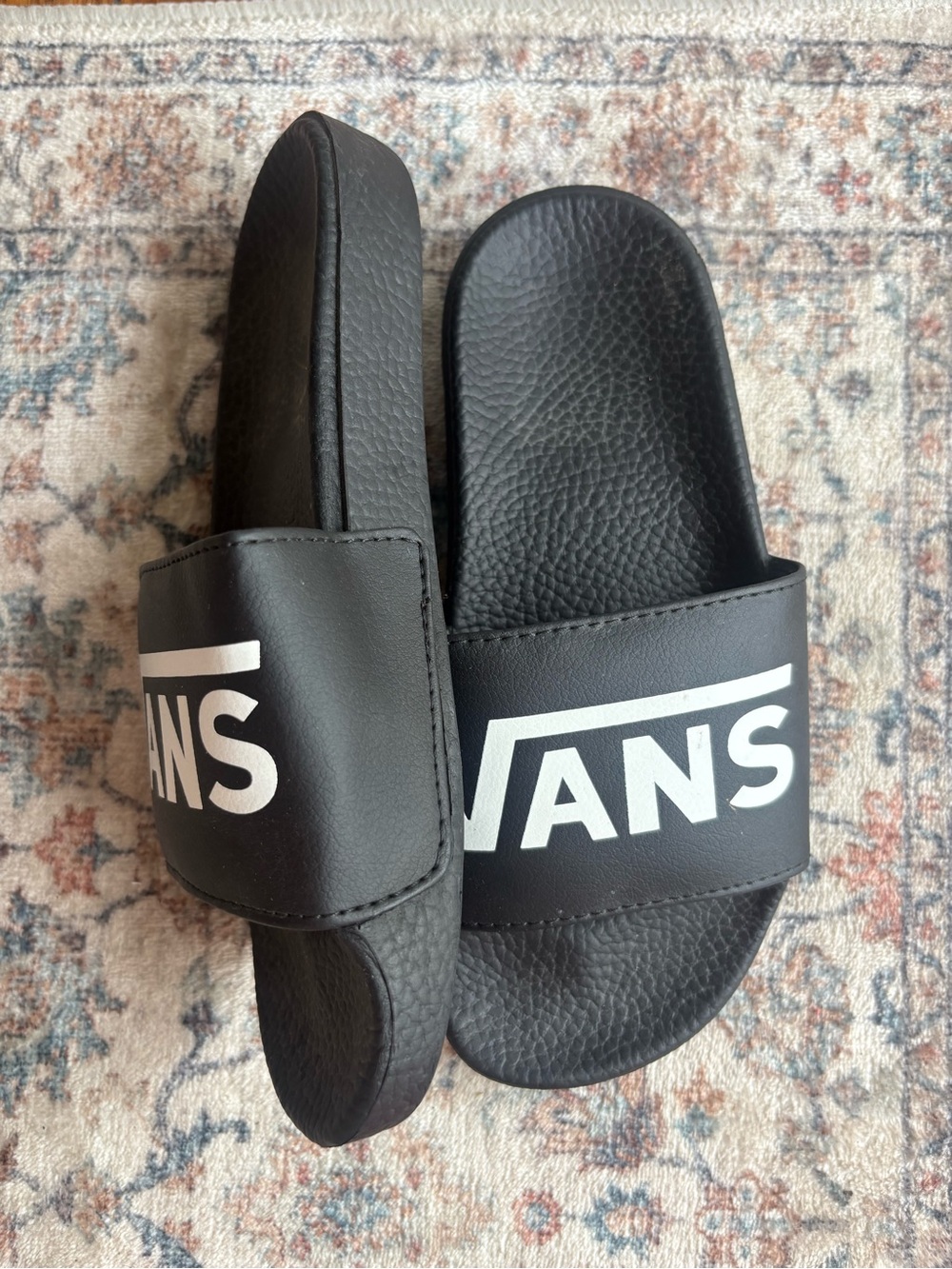 3Y Kids Vans Black Slides with White Logo Strap - Picture 2 of 5